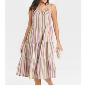 Universal Thread Women's Pastel Multi Stripe Tiered Maxi Sleeveless Dress